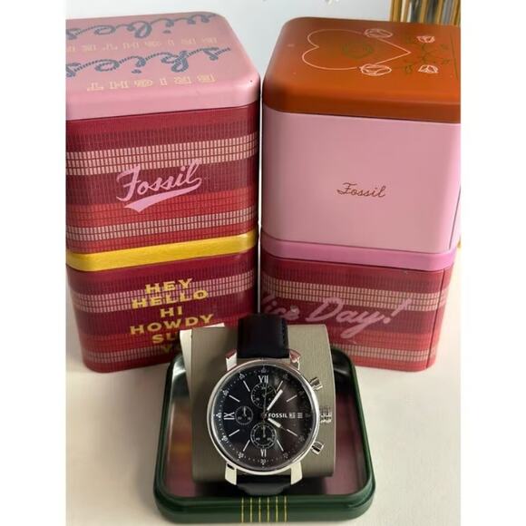 Fossil BQ1006 Rhett Chronograph Black Leather Men's Watch